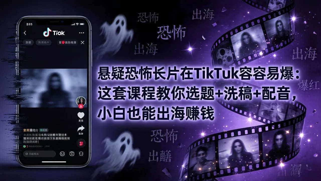 （18220期）悬疑恐怖长片在TikTok最容易爆：这套课程教你选题+洗稿+配音，小白也能出海赚钱mc69.cn - 副业项目分享,互联网学习资源,考公考研资料,虚拟资料与创业思路天璇笔记网