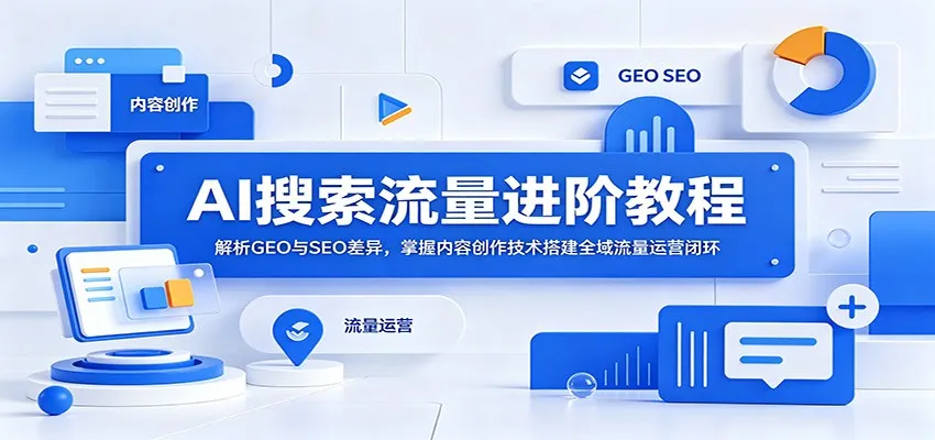 AI搜索流量进阶教程：解析GEO与SEO差异，掌握内容创作技术搭建全域流量运营闭环mc69.cn - 副业项目分享,互联网学习资源,考公考研资料,虚拟资料与创业思路天璇笔记网