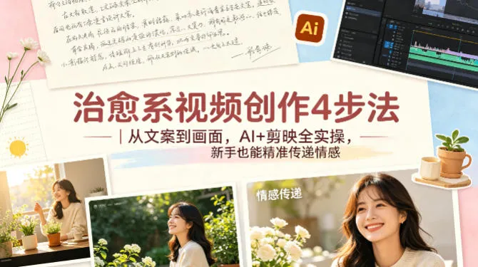 治愈系视频创作4步法｜从文案到画面，AI+剪映全实操，新手也能精准传递情感mc69.cn - 副业项目分享,互联网学习资源,考公考研资料,虚拟资料与创业思路天璇笔记网