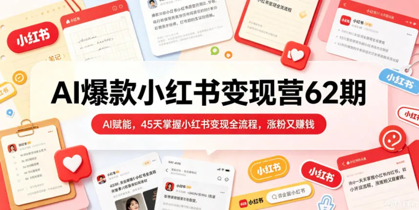 AI爆款小红书变现营62期2026年5月，AI赋能，45天掌握小红书变现全流程，涨粉又賺钱mc69.cn - 副业项目分享,互联网学习资源,考公考研资料,虚拟资料与创业思路天璇笔记网