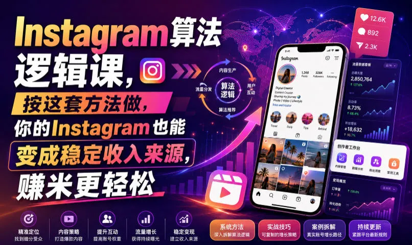 Instagram算法逻辑课，按这套方法做，你的Instagram也能变成稳定收入来源，賺米更轻松【原创双语字幕】mc69.cn - 副业项目分享,互联网学习资源,考公考研资料,虚拟资料与创业思路天璇笔记网