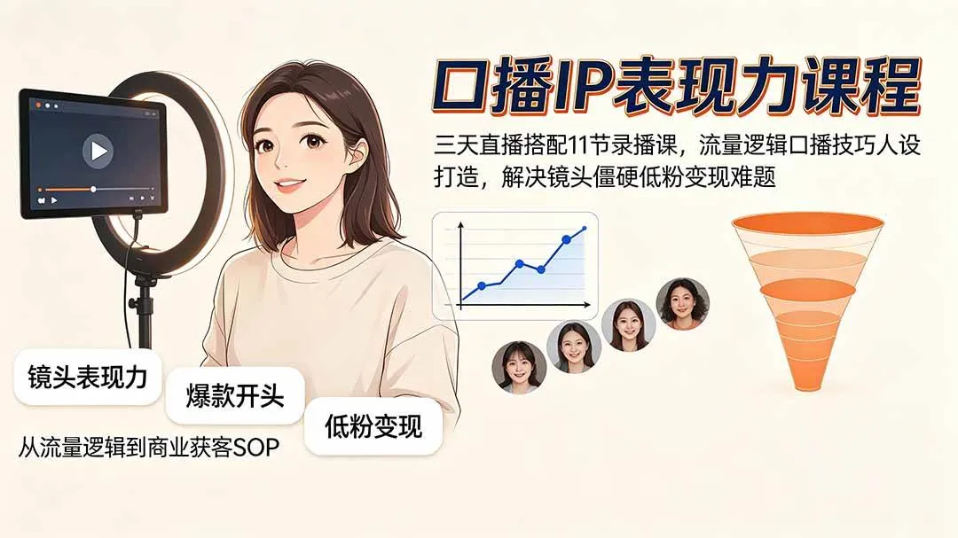 （19604期）口播IP表现力课程｜三天直播搭配11节录播课，流量逻辑口播技巧人设打造，解决镜头僵硬低粉变现难题mc69.cn - 副业项目分享,互联网学习资源,考公考研资料,虚拟资料与创业思路天璇笔记网