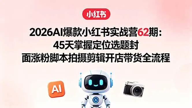 （18606期）2026AI爆款小红书实战营62期：45天掌握定位选题封面涨粉脚本拍摄剪辑开店带货全流程mc69.cn - 副业项目分享,互联网学习资源,考公考研资料,虚拟资料与创业思路天璇笔记网