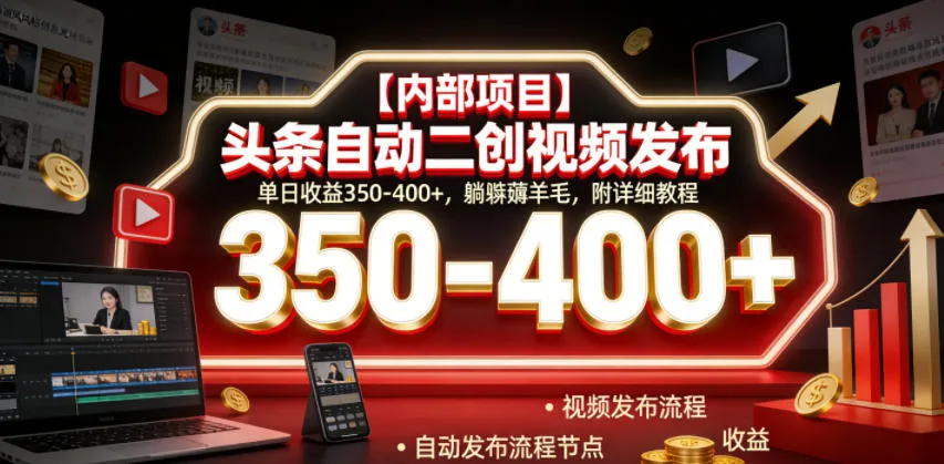 【内部项目】头条自动二创视频发布，单日收益350-400+，躺賺薅羊毛，附详细教程【揭秘】mc69.cn - 副业项目分享,互联网学习资源,考公考研资料,虚拟资料与创业思路天璇笔记网