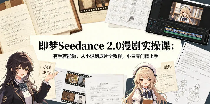 即梦Seedance 2.0漫剧实操课：有手就能做，从小说到成片全教程，小白零门槛上手mc69.cn - 副业项目分享,互联网学习资源,考公考研资料,虚拟资料与创业思路天璇笔记网