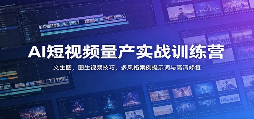 AI短视频量产实战训练营：文生图，图生视频技巧，多风格案例提示词与高清修复mc69.cn - 副业项目分享,互联网学习资源,考公考研资料,虚拟资料与创业思路天璇笔记网