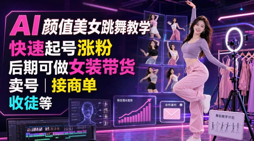 AI颜值美女跳舞教学，快速起号涨粉，后期可做女装带货，卖号，接商单，收徒等mc69.cn - 副业项目分享,互联网学习资源,考公考研资料,虚拟资料与创业思路天璇笔记网
