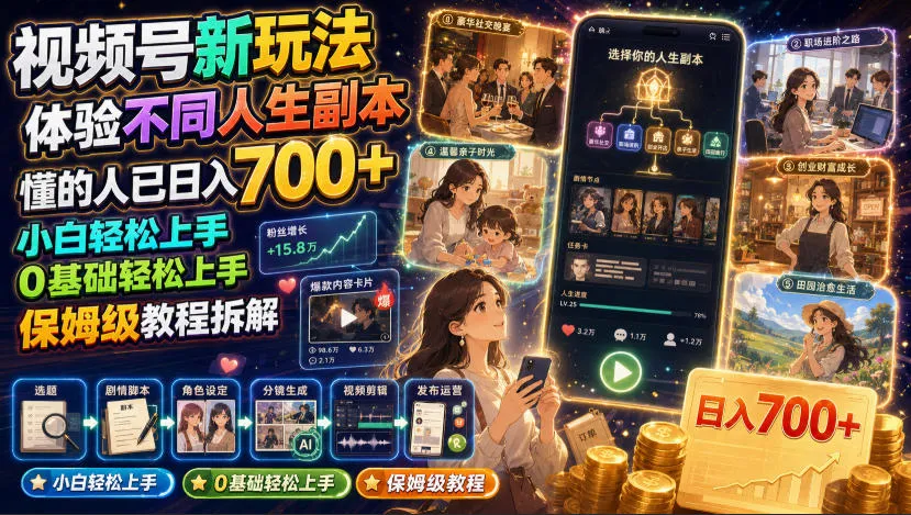 视频号新玩法体验不同人生副本，懂的人已日入700+，小白轻松上手，0基础轻松上手，保姆级教程拆解mc69.cn - 副业项目分享,互联网学习资源,考公考研资料,虚拟资料与创业思路天璇笔记网