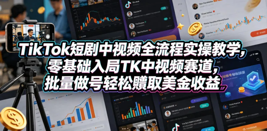 TikTok短剧中视频全流程实操教学，零基础入局TK中视频赛道，批量做号轻松賺取美金收益mc69.cn - 副业项目分享,互联网学习资源,考公考研资料,虚拟资料与创业思路天璇笔记网