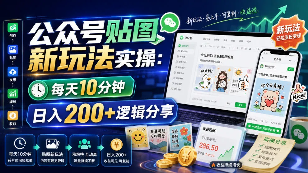 公众号贴图新玩法实操，每天10分钟，日入200+逻辑分享mc69.cn - 副业项目分享,互联网学习资源,考公考研资料,虚拟资料与创业思路天璇笔记网
