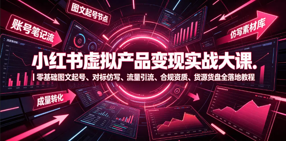 小红书虚拟产品变现实战大课｜零基础图文起号、对标仿写、流量引流、合规资质、货源货盘全落地教程mc69.cn - 副业项目分享,互联网学习资源,考公考研资料,虚拟资料与创业思路天璇笔记网