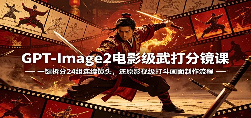 GPT-Image2电影级武打分镜课：一键拆分24组连续镜头，还原影视级打斗画面制作流程mc69.cn - 副业项目分享,互联网学习资源,考公考研资料,虚拟资料与创业思路天璇笔记网