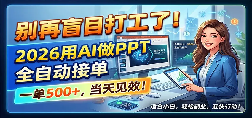 别再盲目打工了！2026用AI做PPT全自动接单，一单5张+，当天见效！mc69.cn - 副业项目分享,互联网学习资源,考公考研资料,虚拟资料与创业思路天璇笔记网