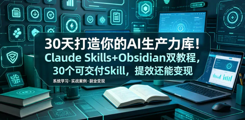 30天打造你的AI生产力库！Claude Skills+Obsidian 双教程，30 个可交付 Skill，提效还能变现mc69.cn - 副业项目分享,互联网学习资源,考公考研资料,虚拟资料与创业思路天璇笔记网