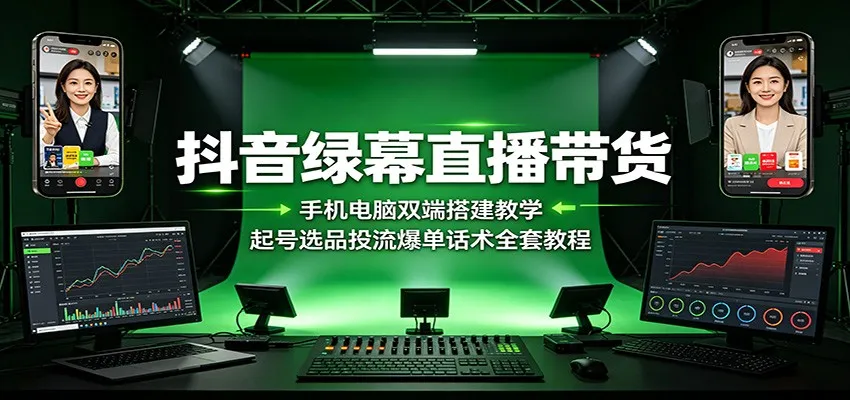 抖音绿幕直播带货：手机电脑双端搭建教学，起号选品投流爆单话术全套教程mc69.cn - 副业项目分享,互联网学习资源,考公考研资料,虚拟资料与创业思路天璇笔记网