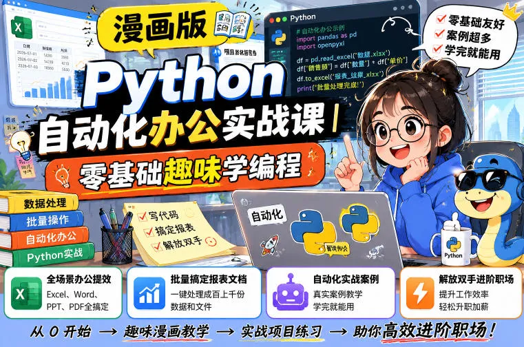 漫画版Python自动化办公实战课|零基础趣味学编程,全场景办公提效、批量搞定报表文档、解放双手进阶职场 漫画版Python自动化办公实战课|零基础趣味学编程,全场景办公提效、批量搞定报表文档、解放双手进阶职场
