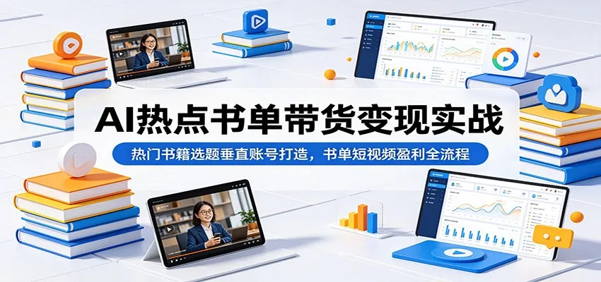 AI热点书单带货变现实战：热门书籍选题垂直账号打造，书单短视频盈利全流程mc69.cn - 副业项目分享,互联网学习资源,考公考研资料,虚拟资料与创业思路天璇笔记网