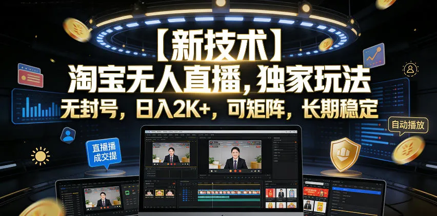 【新技术】淘宝无人直播，独家玩法，无封号，日入2K+，可矩阵，长期稳定【揭秘】mc69.cn - 副业项目分享,互联网学习资源,考公考研资料,虚拟资料与创业思路天璇笔记网