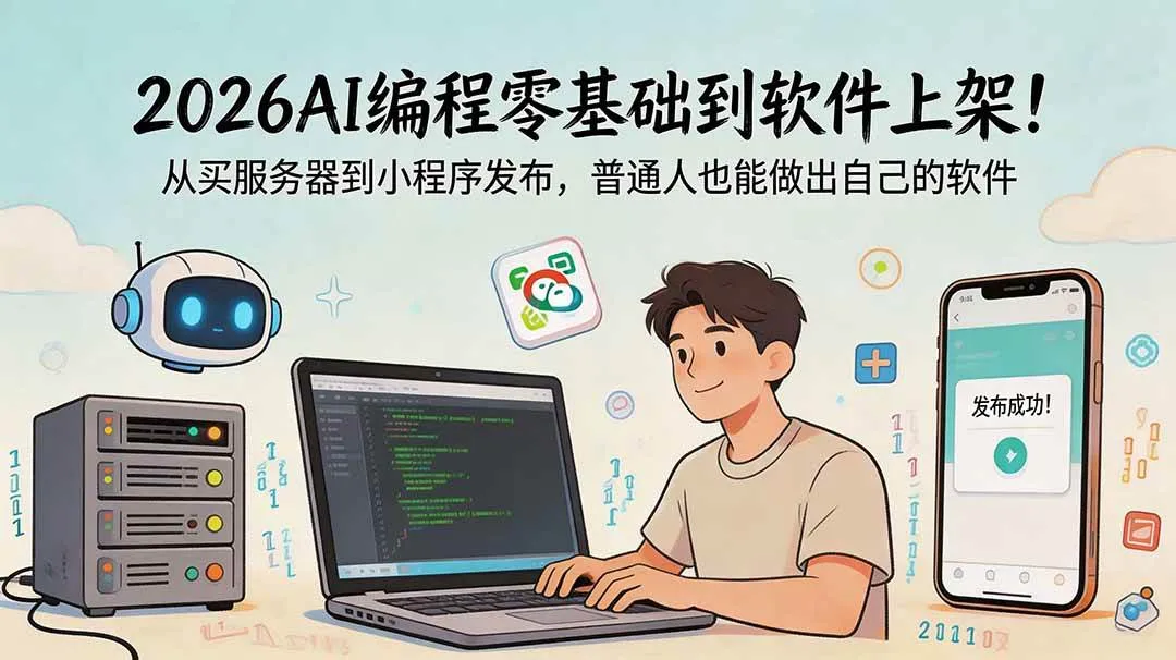 （18905期）2026AI编程零基础到软件上架！从买服务器到小程序发布，普通人也能做出自己的软件mc69.cn - 副业项目分享,互联网学习资源,考公考研资料,虚拟资料与创业思路天璇笔记网