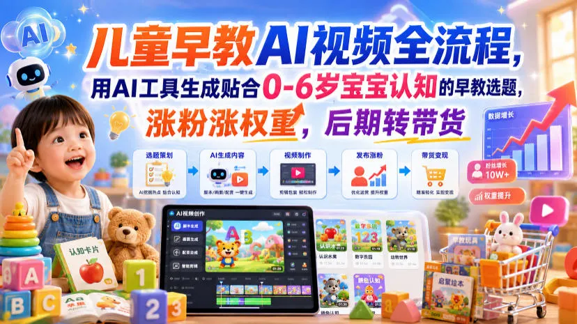 儿童早教AI视频全流程,用AI工具生成贴合0-6岁宝宝认知的早教选题,涨粉涨权重,后期转带货 儿童早教AI视频全流程,用AI工具生成贴合0-6岁宝宝认知的早教选题,涨粉涨权重,后期转带货