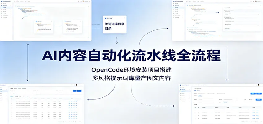 AI内容自动化流水线全流程:OpenCode环境安装项目搭建,多风格提示词库量产图文内容 AI内容自动化流水线全流程:OpenCode环境安装项目搭建,多风格提示词库量产图文内容