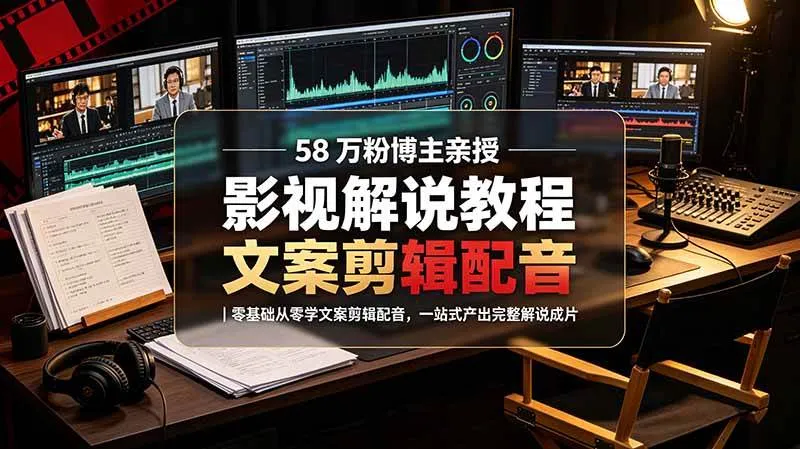 （19160期）58 万粉博主荧幕春秋亲授影视解说教程｜零基础从零学文案剪辑配音，一站式产出完整解说成片mc69.cn - 副业项目分享,互联网学习资源,考公考研资料,虚拟资料与创业思路天璇笔记网