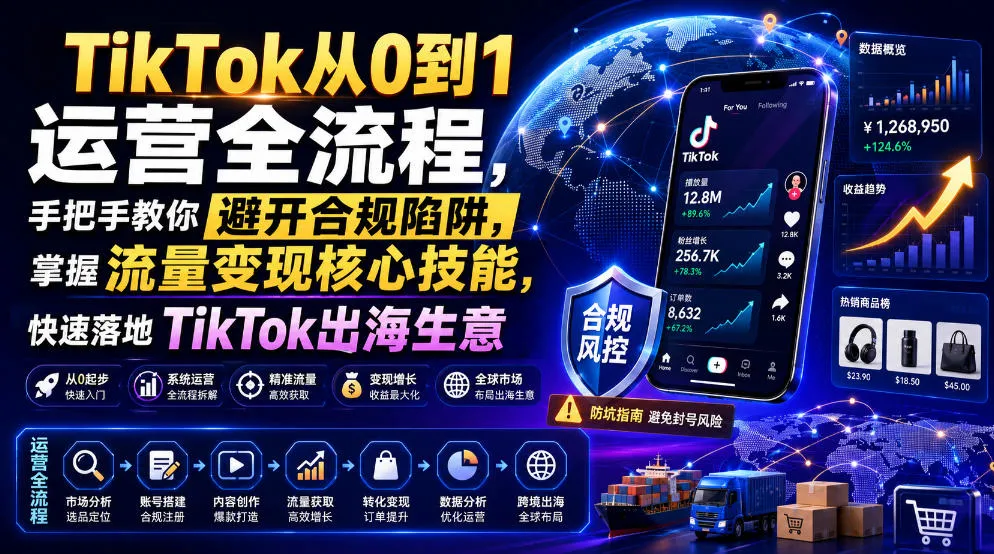 TikTok从0到1运营全流程，手把手教你避开合规陷阱，掌握流量变现核心技能，快速落地TikTok出海生意（更新7月）mc69.cn - 副业项目分享,互联网学习资源,考公考研资料,虚拟资料与创业思路天璇笔记网