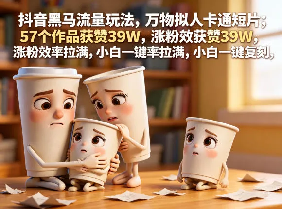 抖音黑马流量玩法，万物拟人卡通短片，57个作品获赞39W，涨粉效率拉满，小白一键复刻，保姆级拆解mc69.cn - 副业项目分享,互联网学习资源,考公考研资料,虚拟资料与创业思路天璇笔记网