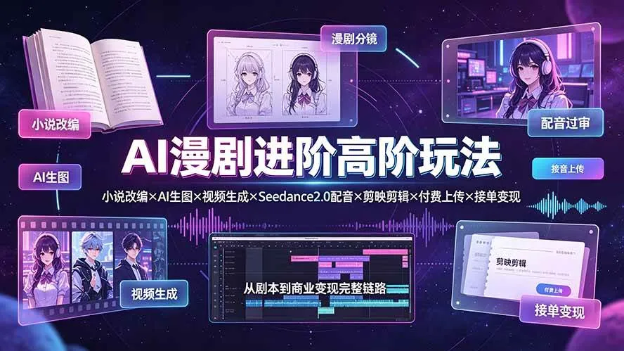 （19430期）AI漫剧进阶高阶玩法：小说改编×AI生图×视频生成×Seedance2.0配音×剪映剪辑×付费上传×接单变现mc69.cn - 副业项目分享,互联网学习资源,考公考研资料,虚拟资料与创业思路天璇笔记网