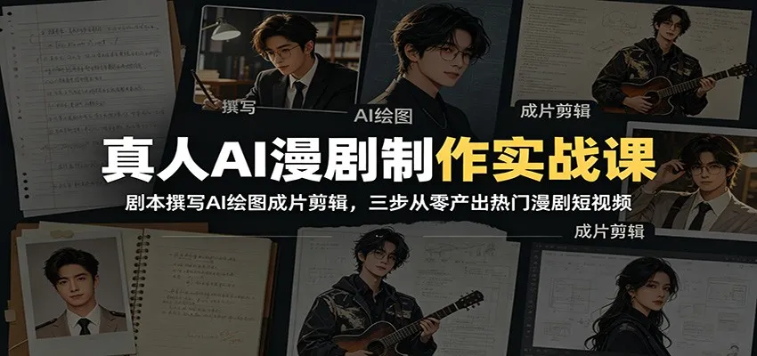 真人AI漫剧制作实战课：剧本撰写AI绘图成片剪辑，三步从零产出热门漫剧短视频mc69.cn - 副业项目分享,互联网学习资源,考公考研资料,虚拟资料与创业思路天璇笔记网
