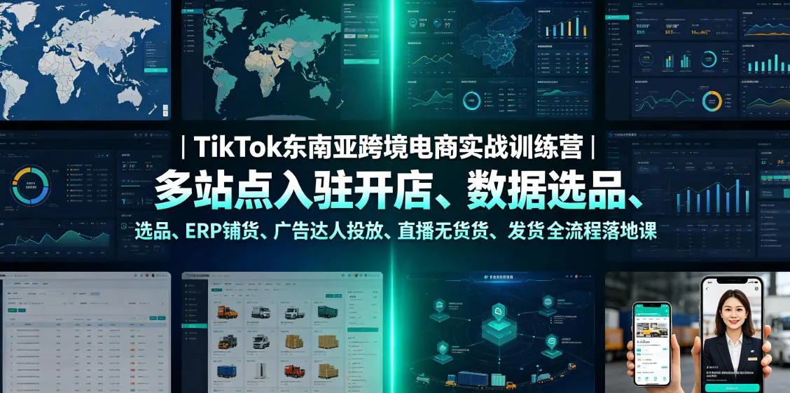 TikTok东南亚跨境电商实战训练营｜多站点入驻开店、数据选品、ERP铺货、广告达人投放、直播无货源发货全流程落地课mc69.cn - 副业项目分享,互联网学习资源,考公考研资料,虚拟资料与创业思路天璇笔记网