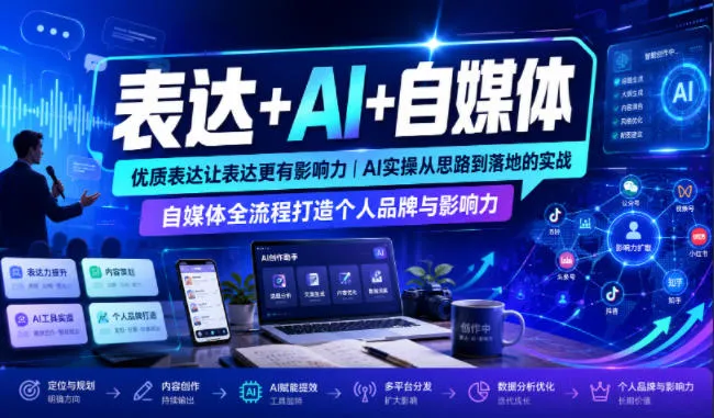 表达+AI+自媒体，优质表达让表达更有影响力|AI实操从思路到落地的实战|自媒体全流程打造个人品牌与影响力mc69.cn - 副业项目分享,互联网学习资源,考公考研资料,虚拟资料与创业思路天璇笔记网