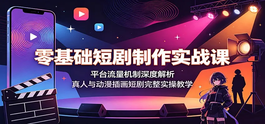 零基础短剧制作实战课：平台流量机制深度解析，真人与动漫插画短剧完整实操教学mc69.cn - 副业项目分享,互联网学习资源,考公考研资料,虚拟资料与创业思路天璇笔记网