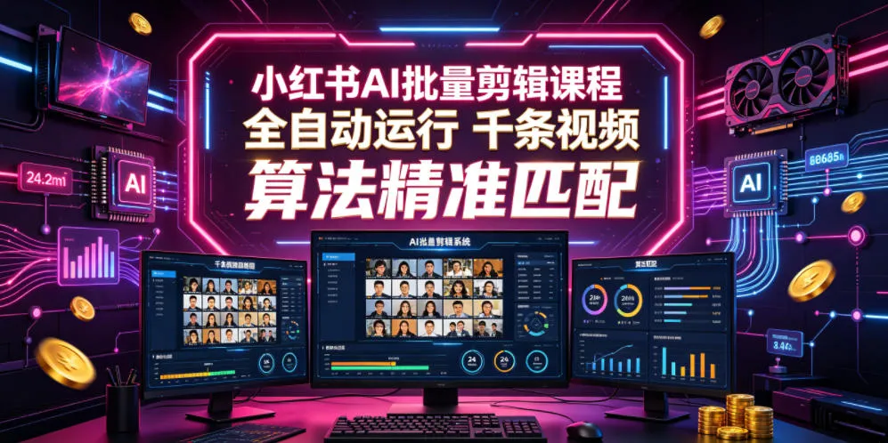 小红书AI批量剪辑课程，24小时全自动运行，解放双手专注运营，千条视频批量处理，小红书算法精准匹配mc69.cn - 副业项目分享,互联网学习资源,考公考研资料,虚拟资料与创业思路天璇笔记网