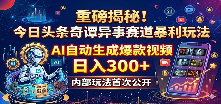 重磅揭秘！今日头条奇谭异事赛道暴利玩法：AI自动生成爆款视频，日入300+mc69.cn - 副业项目分享,互联网学习资源,考公考研资料,虚拟资料与创业思路天璇笔记网