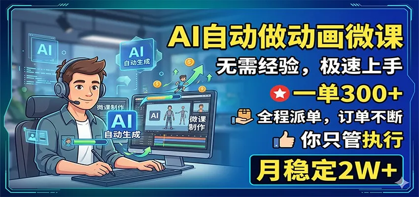 AI自动做动画微课，一单300+，全程派单，你只管执行，月稳定2W+mc69.cn - 副业项目分享,互联网学习资源,考公考研资料,虚拟资料与创业思路天璇笔记网