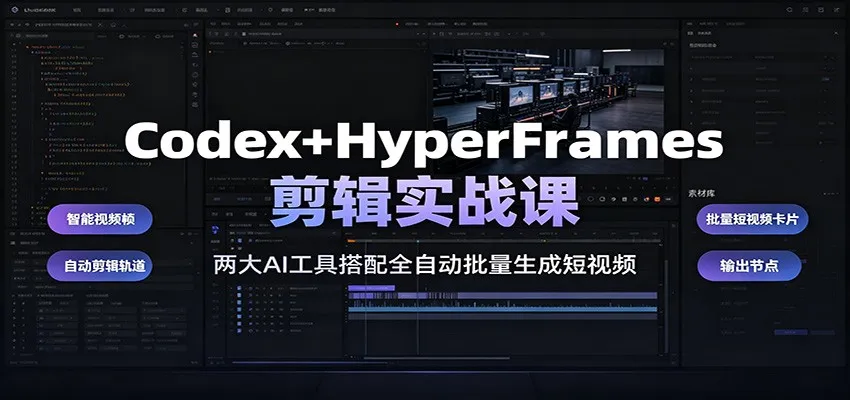 Codex+HyperFrames剪辑实战课:两大AI工具搭配全自动批量生成短视频 Codex+HyperFrames剪辑实战课:两大AI工具搭配全自动批量生成短视频