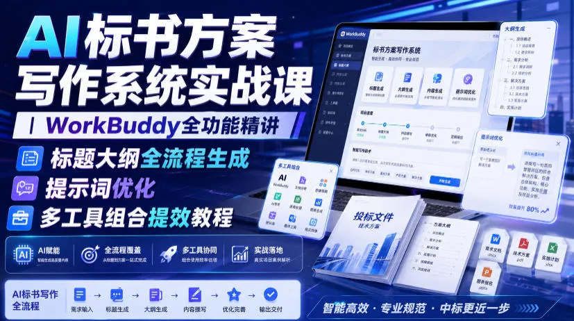 AI标书方案写作系统实战课｜WorkBuddy全功能精讲・标题大纲全流程生成・提示词优化・多工具组合提效教程mc69.cn - 副业项目分享,互联网学习资源,考公考研资料,虚拟资料与创业思路天璇笔记网