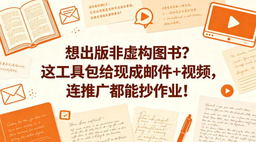 想出版非虚构图书？这工具包给现成邮件+视频，连推广都能抄作业！【原创双语字幕】mc69.cn - 副业项目分享,互联网学习资源,考公考研资料,虚拟资料与创业思路天璇笔记网