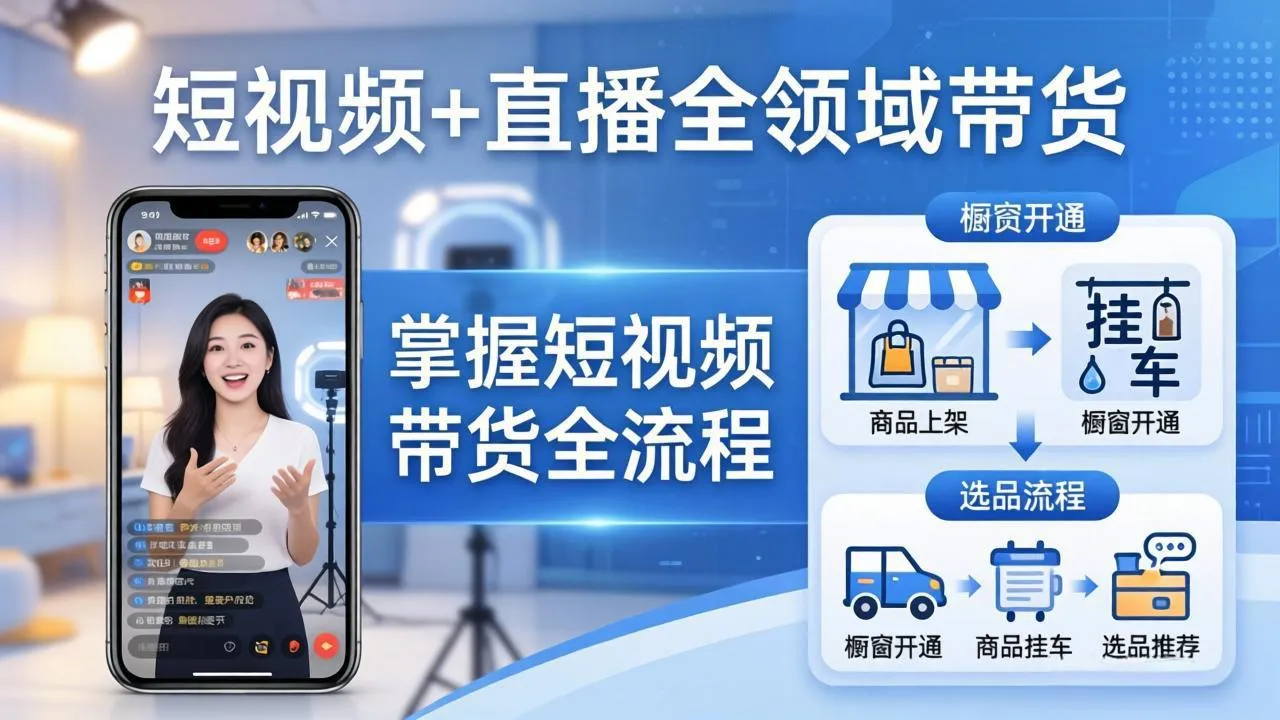 短视频+直播全领域带货-更新：掌握橱窗开通、挂车、选品、爆款文案改编等短视频带货全流程mc69.cn - 副业项目分享,互联网学习资源,考公考研资料,虚拟资料与创业思路天璇笔记网