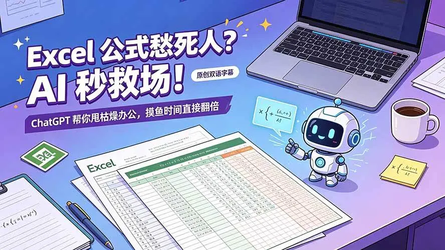 （19487期）Excel 公式愁死人？AI 秒救场！ChatGPT 帮你甩枯燥办公，摸鱼时间直接翻倍【原创双语字幕】mc69.cn - 副业项目分享,互联网学习资源,考公考研资料,虚拟资料与创业思路天璇笔记网