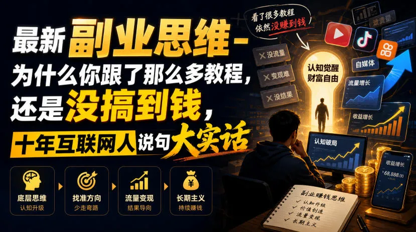 最新副业思维-为什么你跟了那么多教程，还是没搞到钱，十年互联网人说句大实话【揭秘】mc69.cn - 副业项目分享,互联网学习资源,考公考研资料,虚拟资料与创业思路天璇笔记网