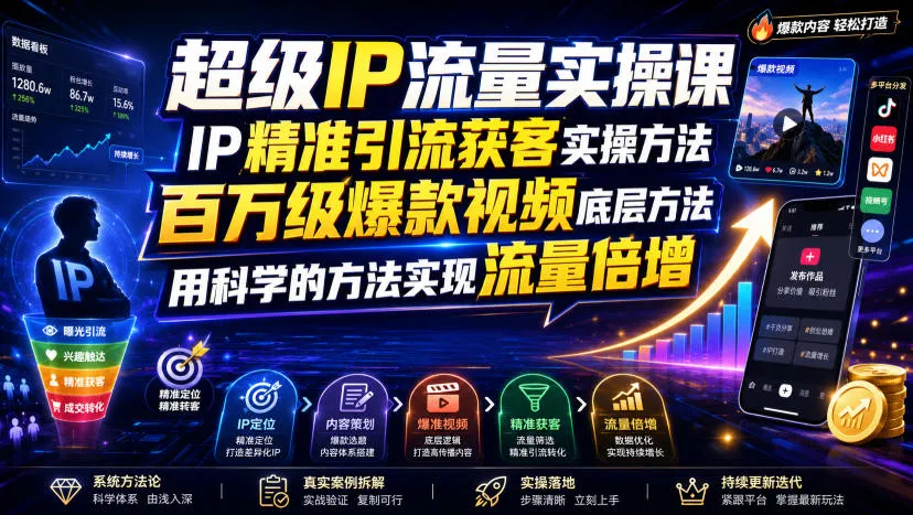 超级IP流量实操课，IP精准引流获客实操方法，百万级爆款视频底层方法，用科学的方法实现流量倍增mc69.cn - 副业项目分享,互联网学习资源,考公考研资料,虚拟资料与创业思路天璇笔记网