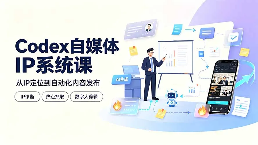 Codex自媒体IP系统课：IP诊断/热点抓取/IP蒸馏 Skill，爆款复刻数字人多平台自动发布教程mc69.cn - 副业项目分享,互联网学习资源,考公考研资料,虚拟资料与创业思路天璇笔记网