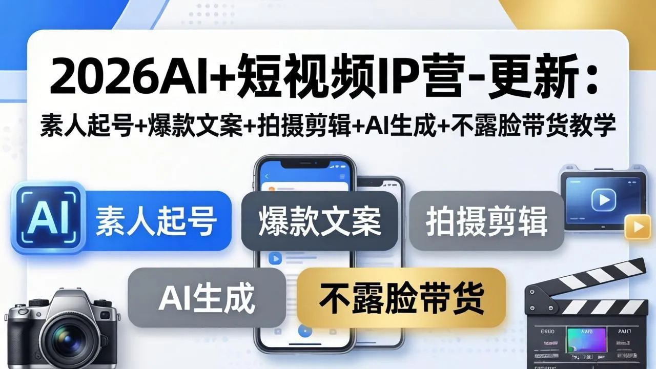 2026AI+短视频IP营-更新：素人起号+爆款文案+拍摄剪辑+AI生成+不露脸带货教学mc69.cn - 副业项目分享,互联网学习资源,考公考研资料,虚拟资料与创业思路天璇笔记网
