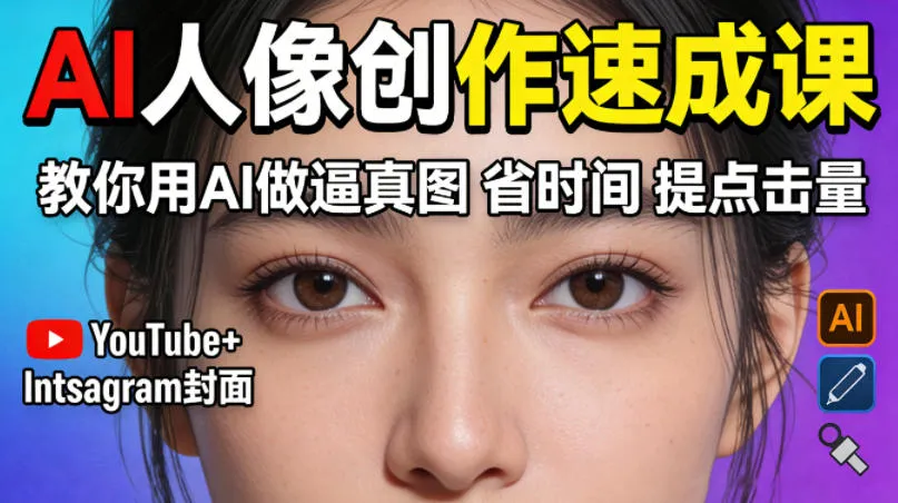 YouTube+Instagram封面没人点？AI人像创作速成课，教你用AI做逼真图，省时间还能提点击量！mc69.cn - 副业项目分享,互联网学习资源,考公考研资料,虚拟资料与创业思路天璇笔记网