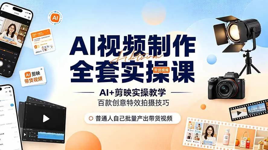 （19200期）AI视频制作全套实操课，多款AI工具搭配剪映教学，百种特效运镜拍摄实操，抖音账号带货运营全覆盖mc69.cn - 副业项目分享,互联网学习资源,考公考研资料,虚拟资料与创业思路天璇笔记网