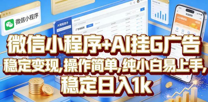 微信小程序+AI挂G广告，稳定变现，操作简单，纯小白易上手，稳定日入1k【揭秘】mc69.cn - 副业项目分享,互联网学习资源,考公考研资料,虚拟资料与创业思路天璇笔记网
