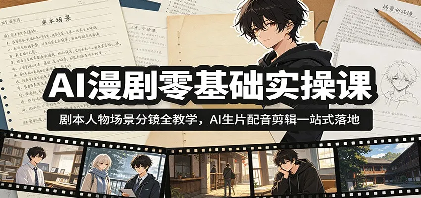 AI漫剧零基础实操课：剧本人物场景分镜全教学，AI生片配音剪辑一站式落地mc69.cn - 副业项目分享,互联网学习资源,考公考研资料,虚拟资料与创业思路天璇笔记网
