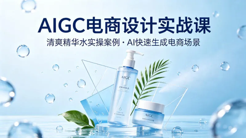 AIGC电商设计实战课，以清爽精华水为实操案例，教你用AI快速生成电商场景mc69.cn - 副业项目分享,互联网学习资源,考公考研资料,虚拟资料与创业思路天璇笔记网